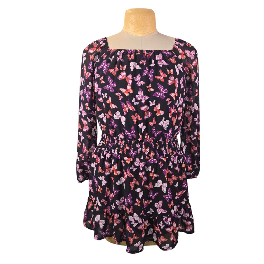 Sugar & Jade Butterfly Mini Dress Girls XL Black Purple‎ Casual Colorful Spring